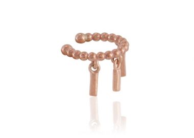 Ασημένιο μονό Ear Cuff σκουλαρίκι επιχρυσωμένο με ροζ χρυσό με μπίλιες και κρεμαστές μπάρες -  - 