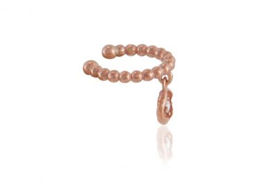 Ασημένιο μονό Ear Cuff σκουλαρίκι με μπίλιες και κρεμαστό λουλούδι με Ζιργκόν -  - 