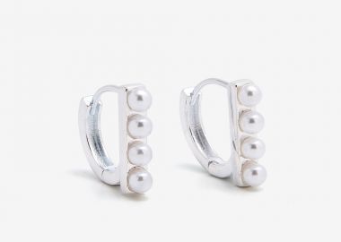 Ασημένιοι Κρίκοι με Γεωμετρικό Σχέδιο και Πέρλες -  - 