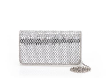 Ασημί βραδινή τσάντα με γυάλινες λεπτομέρειες ΑΣΗΜΙ - Tsoukalas - 