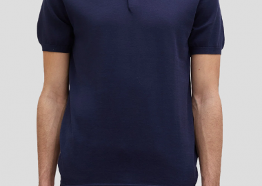 ASPESI Ανδρικό Μπλε Cotton, Slik And Linen Blend Knitted Polo - ASPESI - 
