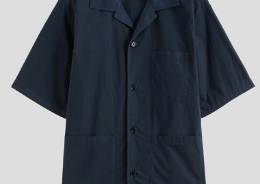 ASPESI Ανδρικό Μπλε Poplin Short-Sleeved Shirt In Navy - ASPESI - 