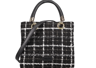 Ασπρόμαυρη μπουκλέ τσάντα χειρός - MIGATO - 