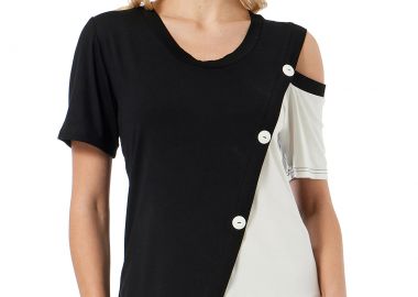 ΑΣΠΡΟΜΑΥΡΗ ΜΠΛΟΥΖΑ ΜΕ ΑΝΟΙΓΜΑ ΣΤΟΝ ΩΜΟ - Anna Raxevsky - 