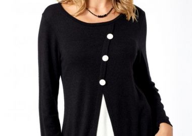 ΑΣΠΡΟΜΑΥΡΗ ΠΛΕΚΤΗ ΜΠΛΟΥΖΑ ΜΕ ΔΙΑΚΟΣΜΗΤΙΚΑ ΚΟΥΜΠΙΑ - Anna Raxevsky - 