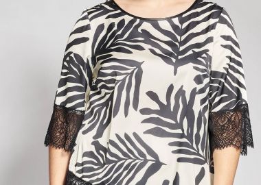 Ασύμμετρη Βραδινή Τουνίκ με Botanical Μοτίβο και Δαντέλα -  - 