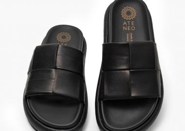 ATENEO Δερμάτινα σανδάλια flatform με σχέδιο στη φάσα - 9101 - Μαύρο - ATENEO - 