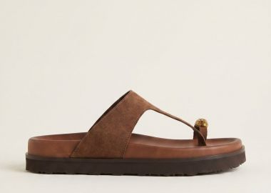 ATENEO Σανδάλια με λουράκι και T-Strap, λεπτομέρεια φιδιού - 62303 - Καφέ Σουέτ - ATENEO - 