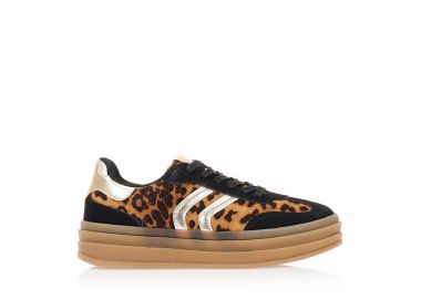 Αθλητικά animal print σουετ με δερματίνη μαύρες και χρυσές λεπτομέρειες ΜΑΥΡΟ - Tsoukalas - 