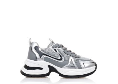 Αθλητικά ασημί δερματίνη και υφασμάτινα με ιδιαίτερη σόλα ΑΣΗΜΙ - Tsoukalas - 