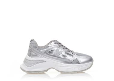 Αθλητικά ασημί υφασμάτινα με δερματίνη λεπτομέρειες και σχέδιο ΑΣΗΜΙ - Tsoukalas - 