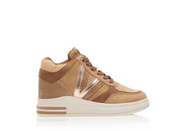 Αθλητικά κάμελ σουέτ με δερματίνη animal print λεπτομέρειες και εσωτερικό τακούνι ΚΑΜΕΛ - Tsoukalas - 