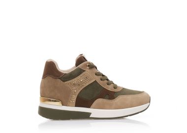 Αθλητικά λαδί σουέτ με στρας και εσωτερικό τακούνι ΛΑΔΙ - Tsoukalas - 