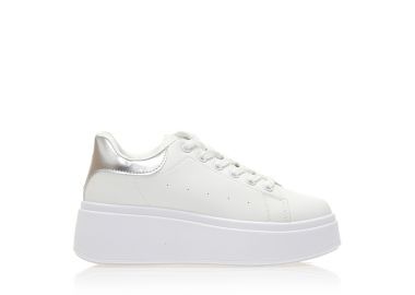 Αθλητικά λευκά δερματίνη δίπατα με ασημί λεπτομέρεια ΑΣΗΜΙ - Tsoukalas - 