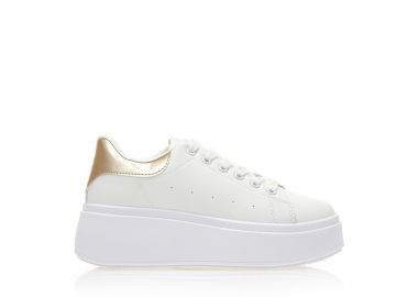 Αθλητικά λευκά δερματίνη δίπατα με χρυσή λεπτομέρεια ΧΡΥΣΟ - Tsoukalas - 