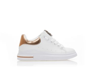 Αθλητικά λευκά δερματίνη με αγκράφα από στρας και μπρονζέ λεπτομέρειες ΜΠΡΟΝΖΕ - Tsoukalas - 