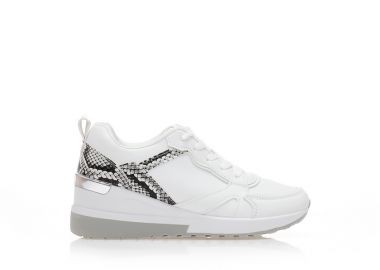 Αθλητικά λευκά δερματίνη με animal print και ασημί λεπτομέρεια στο πίσω μέρος ΛΕΥΚΟ - Tsoukalas - 