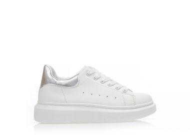 Αθλητικά λευκά δερματίνη με ασημί λεπτομέρεια ΑΣΗΜΙ - Tsoukalas - 