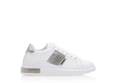 Αθλητικά λευκά δερματίνη με ασημί λεπτομέρειες και στρας ΑΣΗΜΙ - Tsoukalas - 