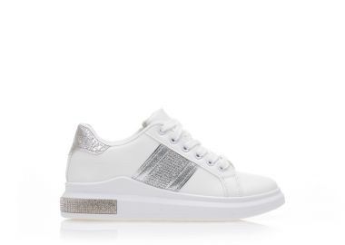 Αθλητικά λευκά δερματίνη με ασημί λεπτομέρειες και στρας ΑΣΗΜΙ - Tsoukalas - 