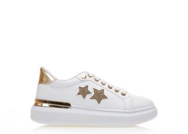 Αθλητικά λευκά δερματίνη με χρυσές λεπτομέρειες και σχέδιο με στρας ΧΡΥΣΟ - Tsoukalas - 