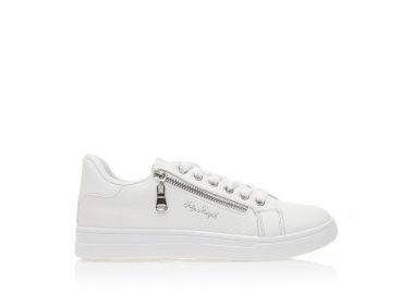 Αθλητικά λευκά δερματίνη με διακοσμητικό φερμουάρ ΛΕΥΚΟ - Tsoukalas - 