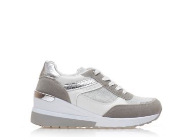 Αθλητικά λευκά δερματίνη με λούρεξ και μεταλλικές λεπτομέρειες ΛΕΥΚΟ - Tsoukalas - 