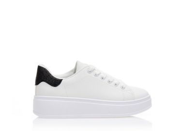 Αθλητικά λευκά δερματίνη με λούρεξ λεπτομέρεια ΜΑΥΡΟ - Tsoukalas - 