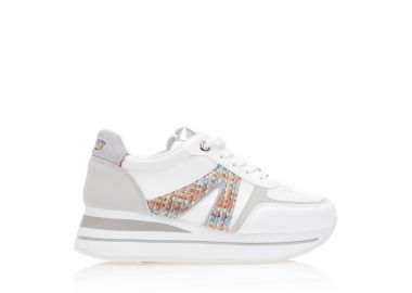 Αθλητικά λευκά δερματίνη με λούρεξ λεπτομέρειες και στρας ΑΣΗΜΙ - Tsoukalas - 