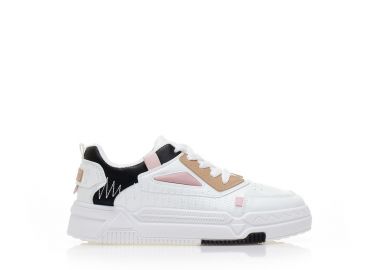 Αθλητικά λευκά δερματίνη με μαύρες και πούρο λεπτομέρειες και σχέδιο από ραφές ΜΑΥΡΟ - Tsoukalas - 