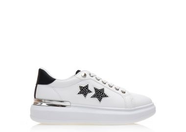 Αθλητικά λευκά δερματίνη με μαύρες λεπτομέρειες και σχέδιο με στρας ΛΕΥΚΟ - Tsoukalas - 