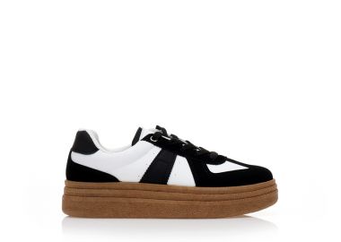 Αθλητικά λευκά δερματίνη με μαύρες λεπτομέρειες ΜΑΥΡΟ - Tsoukalas - 