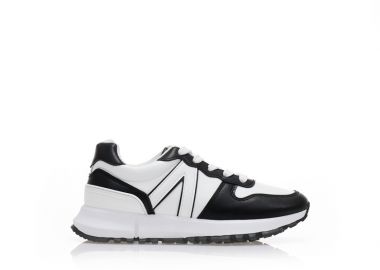 Αθλητικά λευκά δερματίνη με μαύρες λεπτομέρειες ΜΑΥΡΟ - Tsoukalas - 