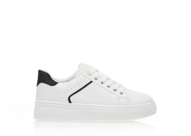 Αθλητικά λευκά δερματίνη με μαύρες λούρεξ λεπτομέρειες ΜΑΥΡΟ - Tsoukalas - 