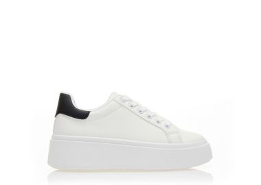 Αθλητικά λευκά δερματίνη με μαύρη λεπτομέρεια ΜΑΥΡΟ - Tsoukalas - 