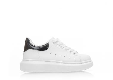 Αθλητικά λευκά δερματίνη με μαύρη λεπτομέρεια ΜΑΥΡΟ - Tsoukalas - 