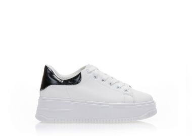 Αθλητικά λευκά δερματίνη με μαύρη λεπτομέρεια στο πίσω μέρος ΜΑΥΡΟ - Tsoukalas - 