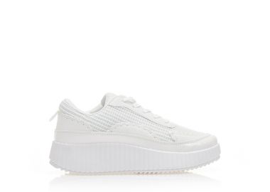 Αθλητικά λευκά δερματίνη με πλεκτό σχέδιο και λουστρίνι λεπτομέρειες ΛΕΥΚΟ - Tsoukalas - 