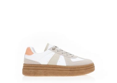 Αθλητικά λευκά δερματίνη με πούρο και πορτοκαλί λεπτομέρειες ΛΕΥΚΟ - Tsoukalas - 