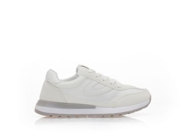 Αθλητικά λευκά δερματίνη με υφασμάτινες λεπτομέρειες ΛΕΥΚΟ - Tsoukalas - 