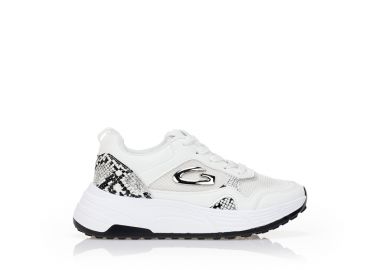 Αθλητικά λευκά με animal print και ασημί λεπτομέρειες ΛΕΥΚΟ - Tsoukalas - 