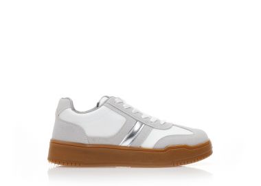 Αθλητικά λευκά σουέτ και δερματίνη με γκρι και ασημί λεπτομέρειες ΛΕΥΚΟ - Tsoukalas - 