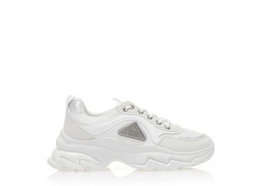 Αθλητικά λευκά υφασμάτινα και σουέτ με αγκράφα από στρας ΛΕΥΚΟ - Tsoukalas - 