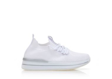 Αθλητικά λευκά υφασμάτινα κάλτσα με κορδόνια και ασημί λεπτομέρειες ΛΕΥΚΟ - Tsoukalas - 