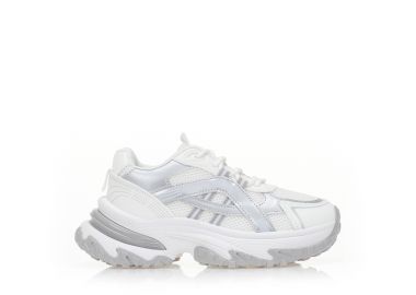 Αθλητικά λευκά υφασμάτινα με ασημί δερματίνη λεπτομέρειες και chunky σόλα ΛΕΥΚΟ - Tsoukalas - 