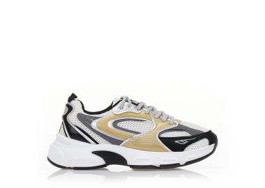 Αθλητικά λευκά υφασμάτινα με γκρi χρυσές δερματίνη λεπτομέρειες και chunky σόλα ΓΚΡΙ - Tsoukalas - 