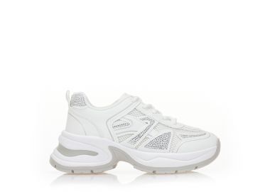 Αθλητικά λευκά υφασμάτινα με λευκές δερματίνη λεπτομέρειες και στρας ΛΕΥΚΟ - Tsoukalas - 