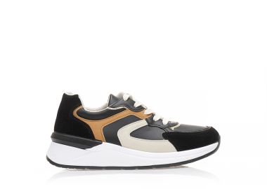 Αθλητικά μαύρα δερματίνη και σουέτ μπεζ λεπτομέρειες ΜΑΥΡΟ - Tsoukalas - 