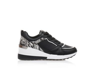 Αθλητικά μαύρα δερματίνη με animal print και ανθρακί λεπτομέρεια στο πίσω μέρος ΜΑΥΡΟ - Tsoukalas - 