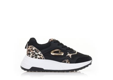 Αθλητικά μαύρα δερματίνη με animal print και χρυσές λεπτομέρειες ΜΑΥΡΟ - Tsoukalas - 